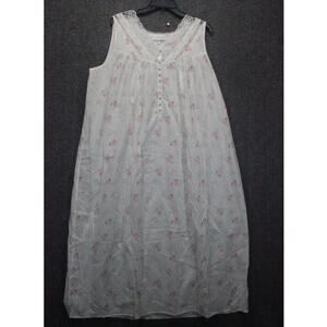 Eileen West Sleeveless Nightgown Size XL White Floral Lace